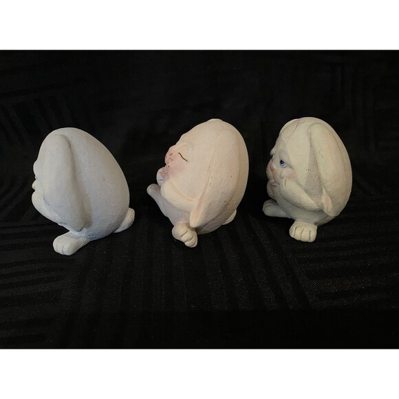 Bunny Egg shaped anthropomorphic floppy eared hand painted Easter figurines - Picture 2 of 8